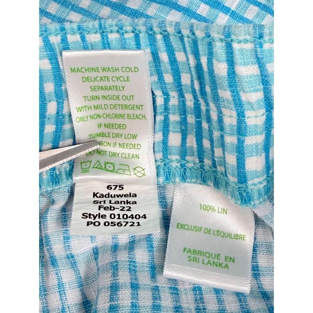 Lilly Pulitzer Linen Shorts Womens L Blue Gingham 010404 Elastic Waist - Picture 6 of 11